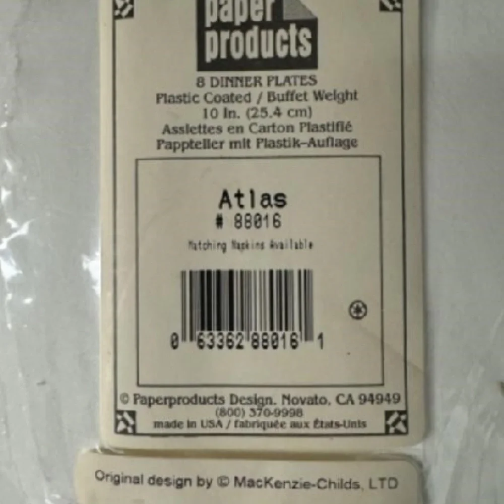 MacKenzie-Childs Vintage Paper Dinner Plates Atlas Sealed in Cellophane / set 12